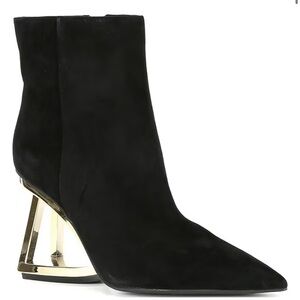 Elegant Black Ankle Boots with Gold Heel